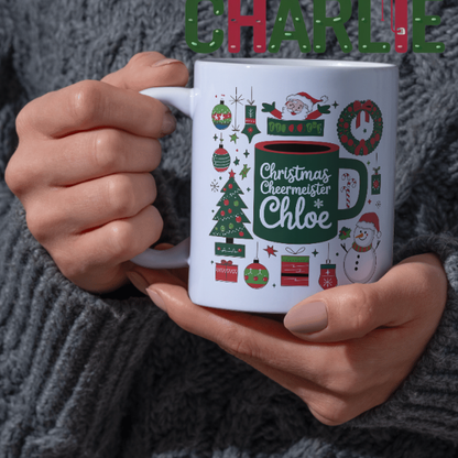 Shop Personalized Christmas Mug - Festive Cheermeister Chloe Design, Double-Sided Print