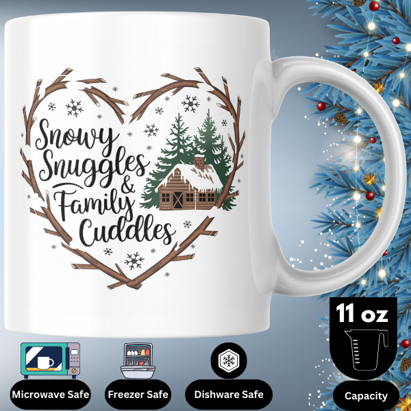 Shop the Snowy Snuggles & Family Cuddles Christmas Mug - Double-Sided Print for Festive Cheer