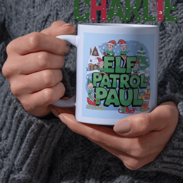 Shop Personalized Elf Patrol Paul Christmas Mug - Double-Sided Print