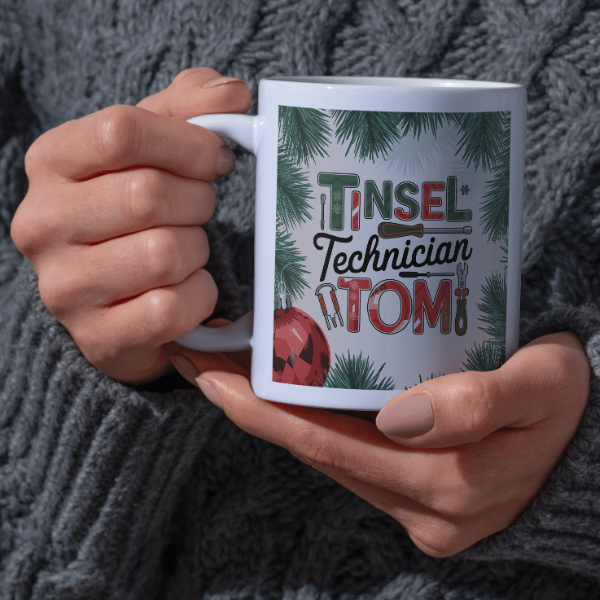 Shop the Tinsel Technician Tom V3 Personalized Christmas Mug - Double-Sided Print