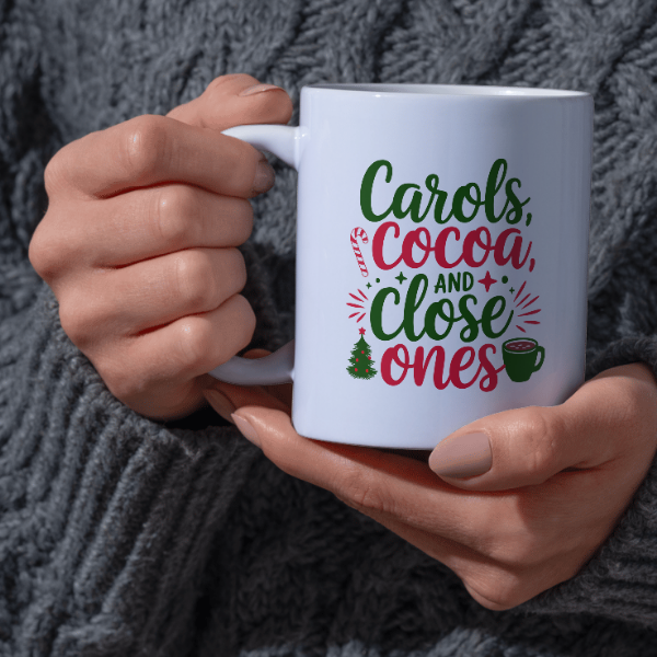 Shop the Family Christmas Mug: "Carols, Cocoa, and Close Ones" - Double-Sided Print