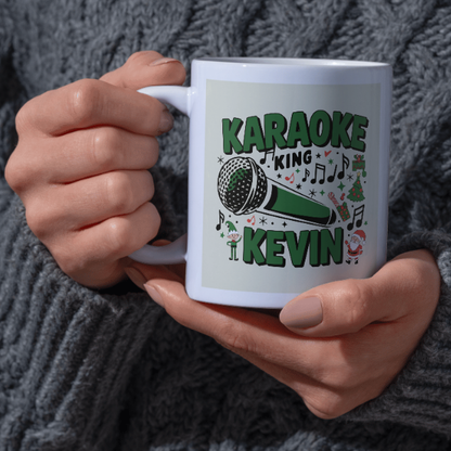 Shop the Personalized "Karaoke King Kevin" Christmas Mug - Double-Sided Print