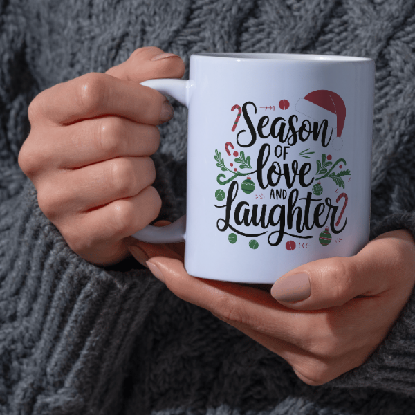 Shop the "Season of Love and Laughter" Christmas Mug - Double-Sided Print for Festive Cheer