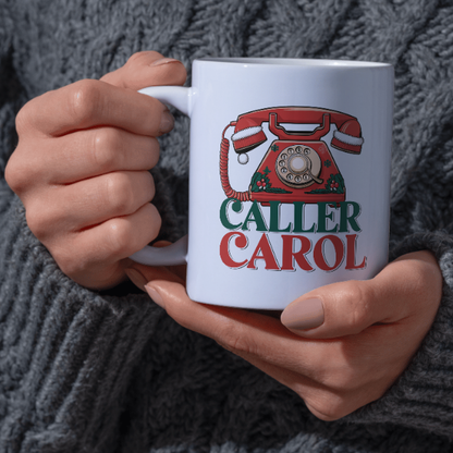 Shop the Claus Caller Carol: Personalized Christmas Mug with Double-Sided Print