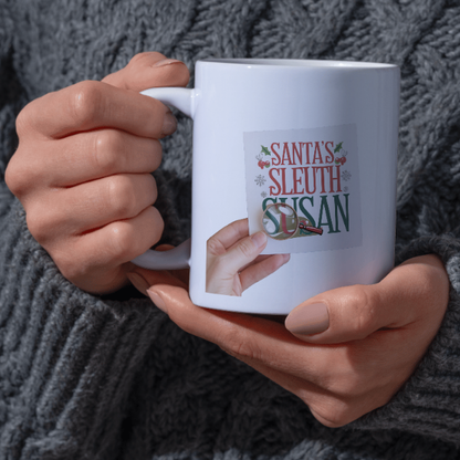 Shop Personalized Christmas Mug - Santa's Sleuth Susan Design, Double-Sided Print