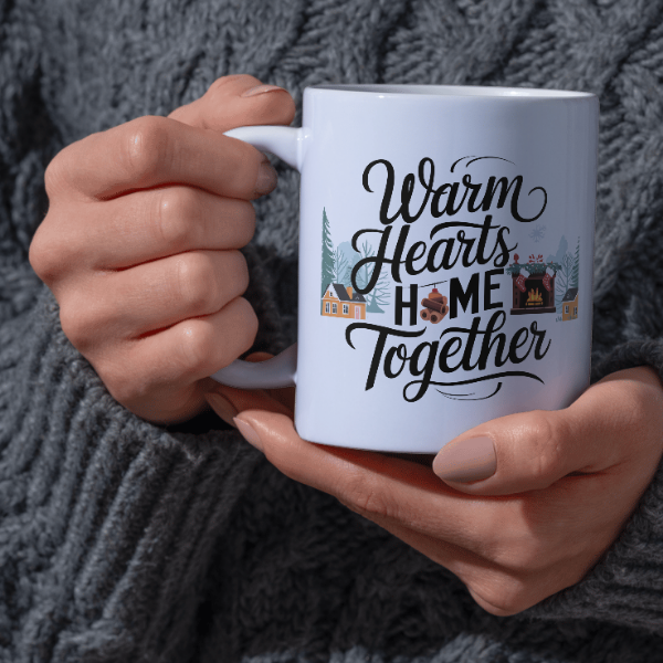 Shop the Family Christmas Mug - "Warm Hearts, Home Together" Design, Double-Sided Print