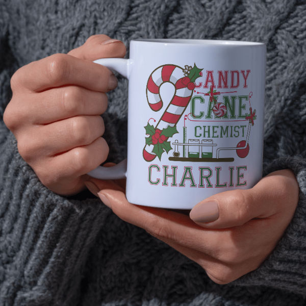 Shop the Personalized Candy Cane Chemist Charlie Christmas Mug - Double-Sided Print