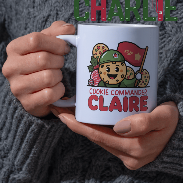 Shop the Personalized Cookie Commander Claire Christmas Mug – Double-Sided Print