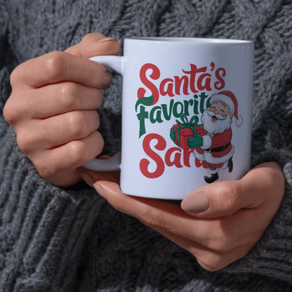 Shop Personalized Christmas Mug - "Santa's Favorite Sarah" Design, Double-Sided Print