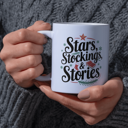 Shop the Family Christmas Mug: Stars, Stockings, & Stories Design - Double-Sided Print