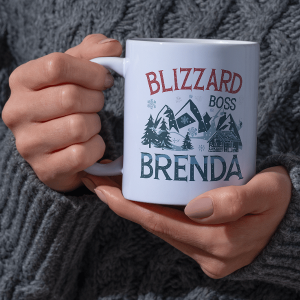 Shop the Personalized Blizzard Boss Brenda Christmas Mug – Double-Sided Print