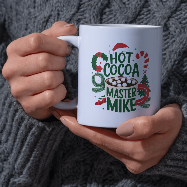 Shop the Personalized "Hot Cocoa Master Mike" Christmas Mug - Double-Sided Print