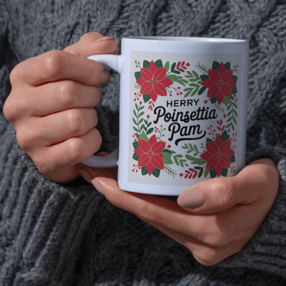 Shop the Personalized Poinsettia Pam Christmas Mug - Double-Sided Print