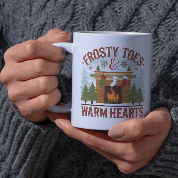 Shop the Family Christmas Mug: "Frosty Toes & Warm Hearts" - Double-Sided Print