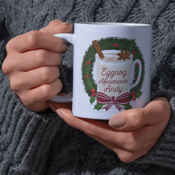 Shop the Personalized Eggnog Aficionado Andy V2 Christmas Mug – Double-Sided Print