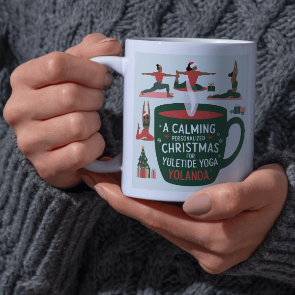 Shop Personalized Yuletide Yoga Yolanda Christmas Mug - Double-Sided Print