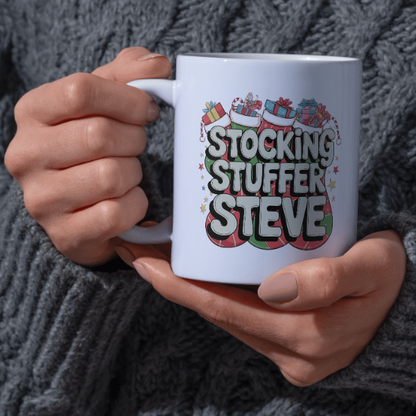 Shop Personalized Christmas Mug - "Stocking Stuffer Steve" Design, Double-Sided Print