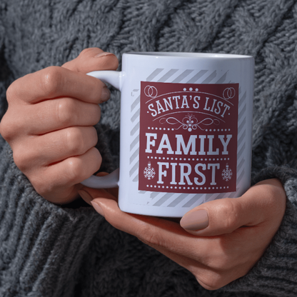 Shop the "Family First Christmas Mug" – Double-Sided Print Featuring Santa's List