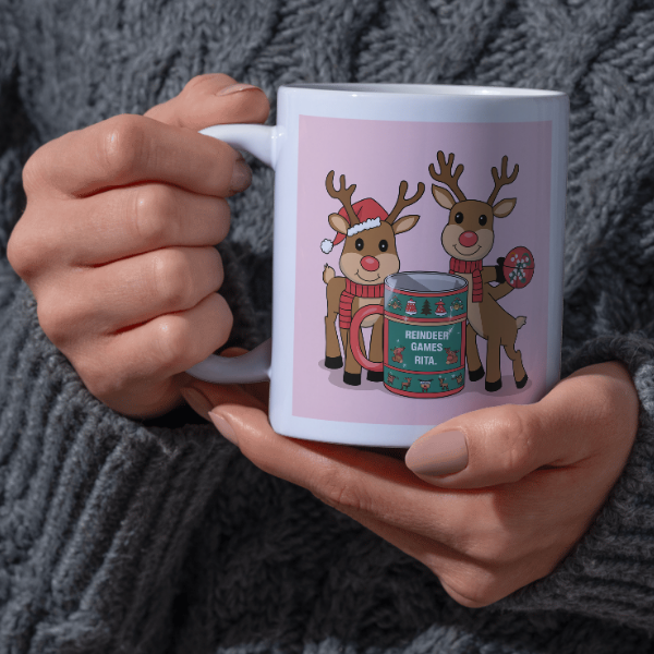 Shop the Personalized Reindeer Games Rita Christmas Mug – Double-Sided Print