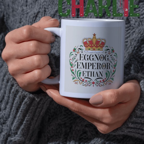 Shop the Personalized Eggnog Emperor Ethan Christmas Mug - Double-Sided Print