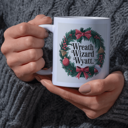 Shop the Wreath Wizard Wyatt V2: Personalized Christmas Mug with Double-Sided Print