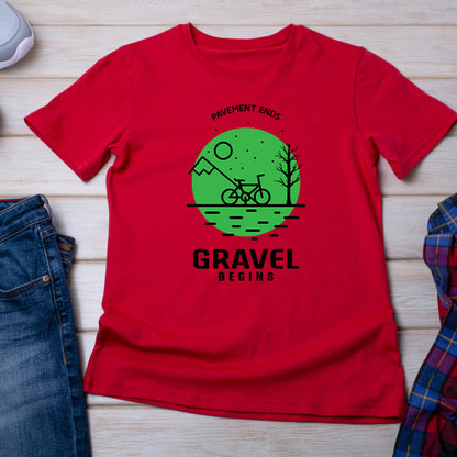 Unisex T-Shirt for Bicycle Adventures | Pavement Ends Gravel Begins