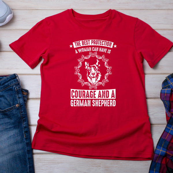 Ultimate Protection: Courage & German Shepherd T-Shirt for Dog Lovers