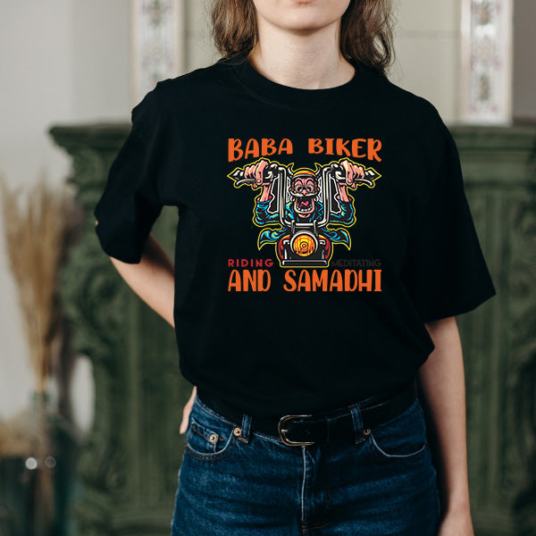 Baba Biker Meditating T-Shirt | Unisex Motorcycle Apparel