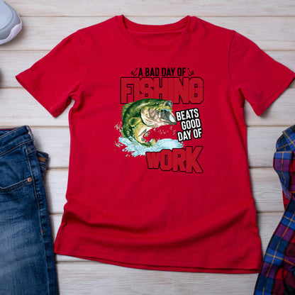 Fishing Enthusiast T-Shirt - 'A Bad Day Of Fishing' Design