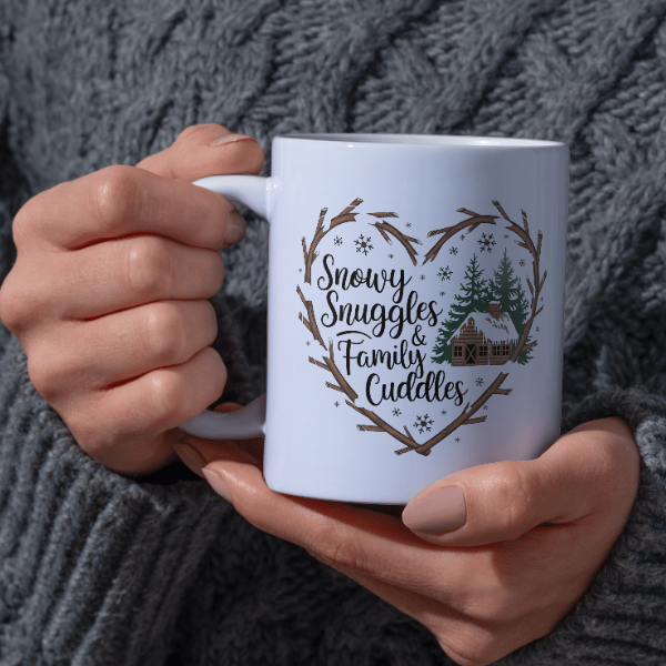 Shop the Snowy Snuggles & Family Cuddles Christmas Mug - Double-Sided Print for Festive Cheer