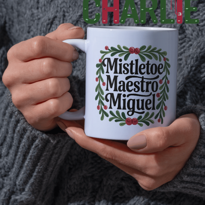 Shop the Personalized Mistletoe Maestro Miguel Christmas Mug - Double-Sided Print