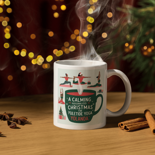 Shop Personalized Yuletide Yoga Yolanda Christmas Mug - Double-Sided Print