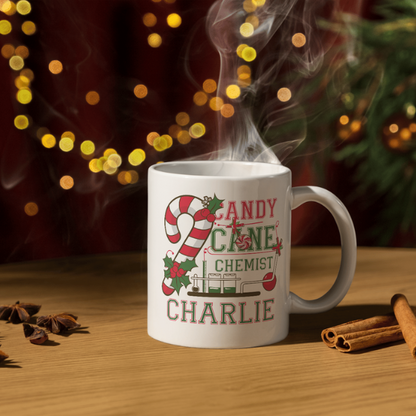 Shop the Personalized Candy Cane Chemist Charlie Christmas Mug - Double-Sided Print