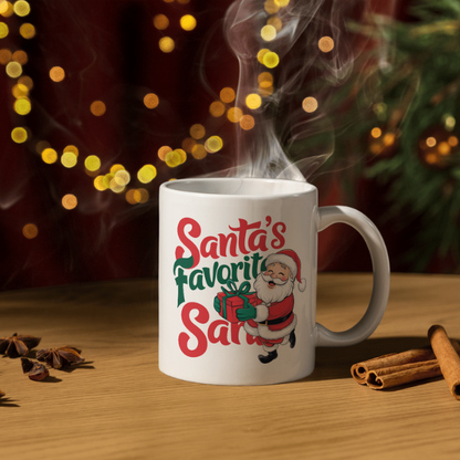 Shop Personalized Christmas Mug - "Santa's Favorite Sarah" Design, Double-Sided Print