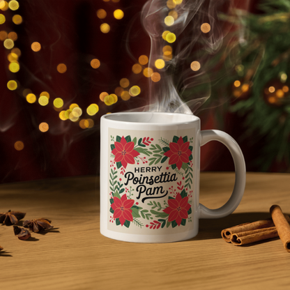 Shop the Personalized Poinsettia Pam Christmas Mug - Double-Sided Print