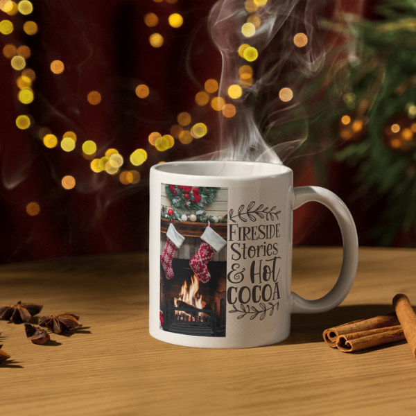 Shop the Family Christmas Mug: Fireside Stories & Hot Cocoa Design, Double-Sided Print