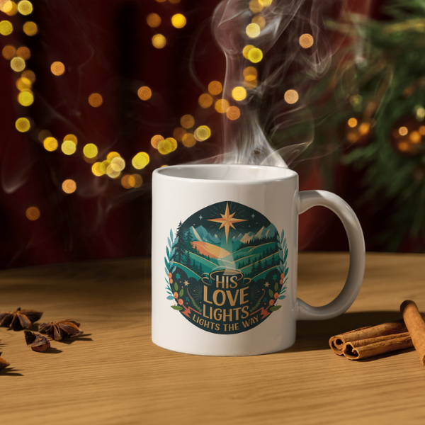 Shop the "His Love Lights the Way" Christmas Mug – Double-Sided Print for Festive Cheer