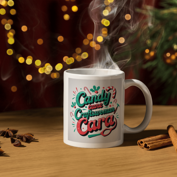 Shop the Candy Cane Craftswoman Cara V2 - Personalized Christmas Mug with Dual-Sided Print