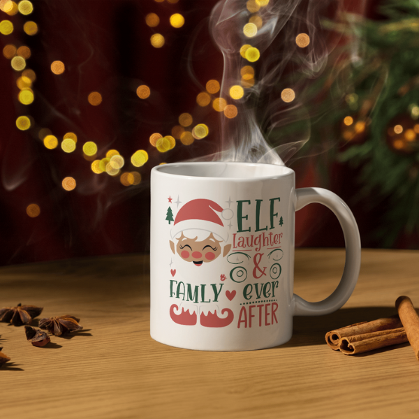 Shop the Elf Laughter & Ever After Family Christmas Mug - Double-Sided Print for Festive Cheer