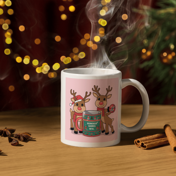 Shop the Personalized Reindeer Games Rita Christmas Mug – Double-Sided Print