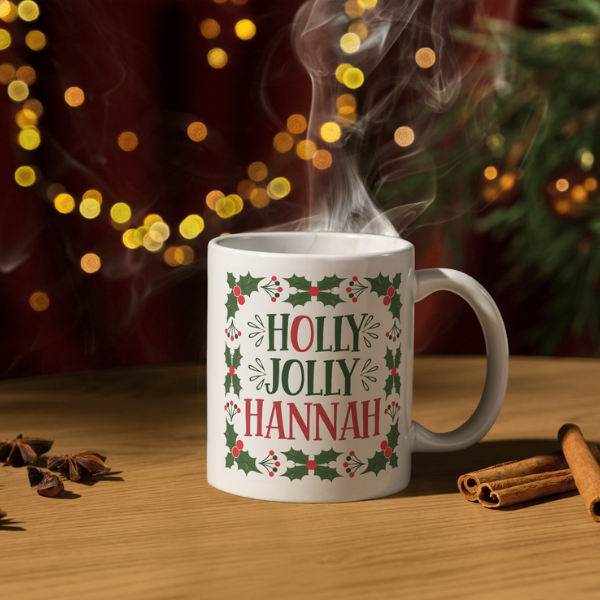 Shop Personalized Holly Jolly Hannah Christmas Mug - Double-Sided Print