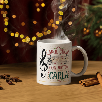 Shop the Carol Choir Conductor Carla V3 Personalized Christmas Mug - Double-Sided Print