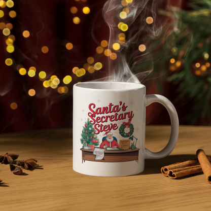 Shop Personalized Christmas Mug Featuring Santa's Secretary Steve - Double-Sided Print