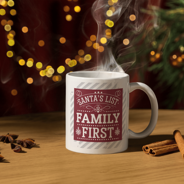 Shop the "Family First Christmas Mug" – Double-Sided Print Featuring Santa's List