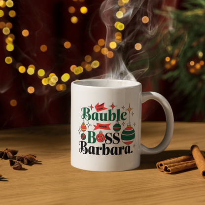 Shop Personalized Christmas Mug by Bauble Boss Barbara - Double-Sided Print