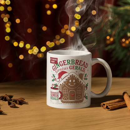 Shop the Personalized Gingerbread Genius Gerald Christmas Mug – Double-Sided Print