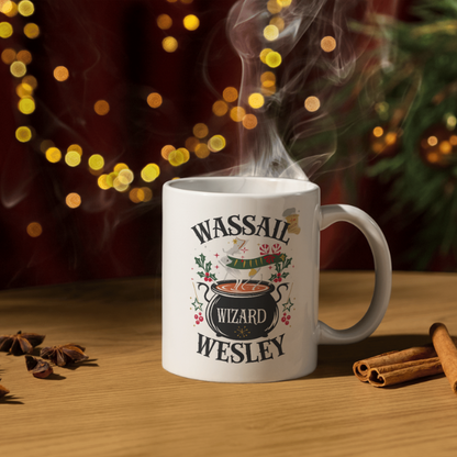 Shop the Personalized Wassail Wizard Wesley Christmas Mug – Double-Sided Print