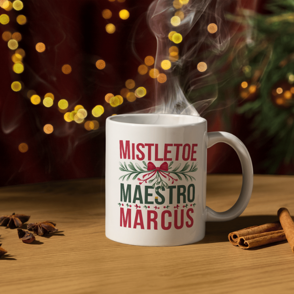 Shop the Personalized Mistletoe Maestro Marcus Christmas Mug - Double-Sided Print