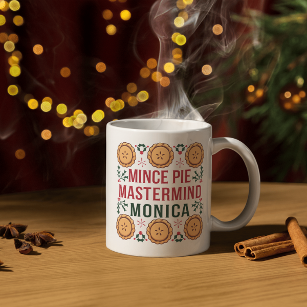 Shop the Personalized "Mince Pie Mastermind" Christmas Mug by Monica - Double-Sided Print