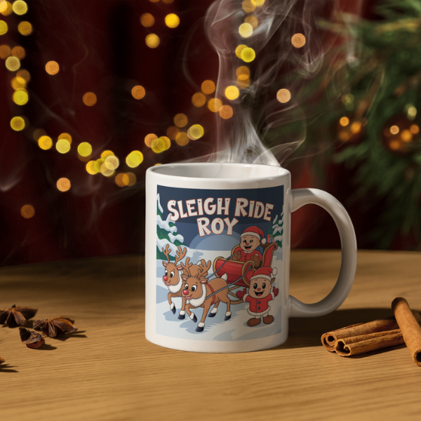 Shop the Sleigh Ride Roy Personalized Christmas Mug – Double-Sided Print for Festive Cheer